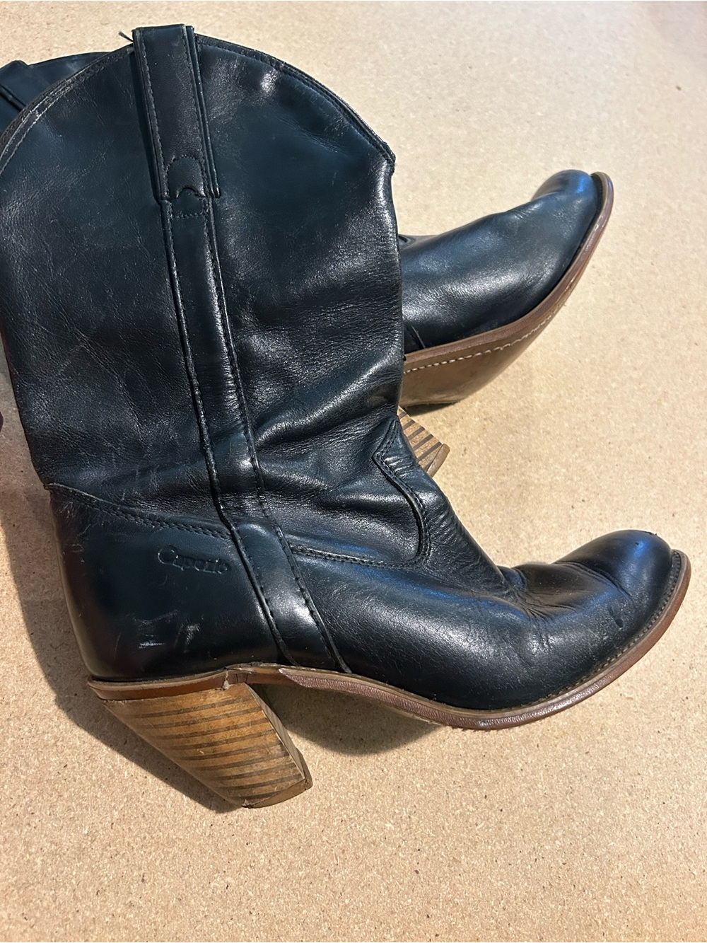 Black Leather Mid-Calf Heeled Boots